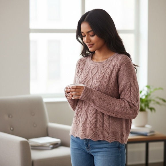 Lucky Brand Sweaters - Lucky Brand Cable‎ Knit Sparkle Sweater Dusty Rose Pink XL NWT MSRP $99.50